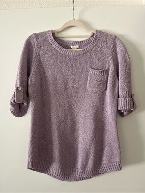 Chico's Lilac/lavendar Knit Roll-Sleeve Crewneck Sweater
